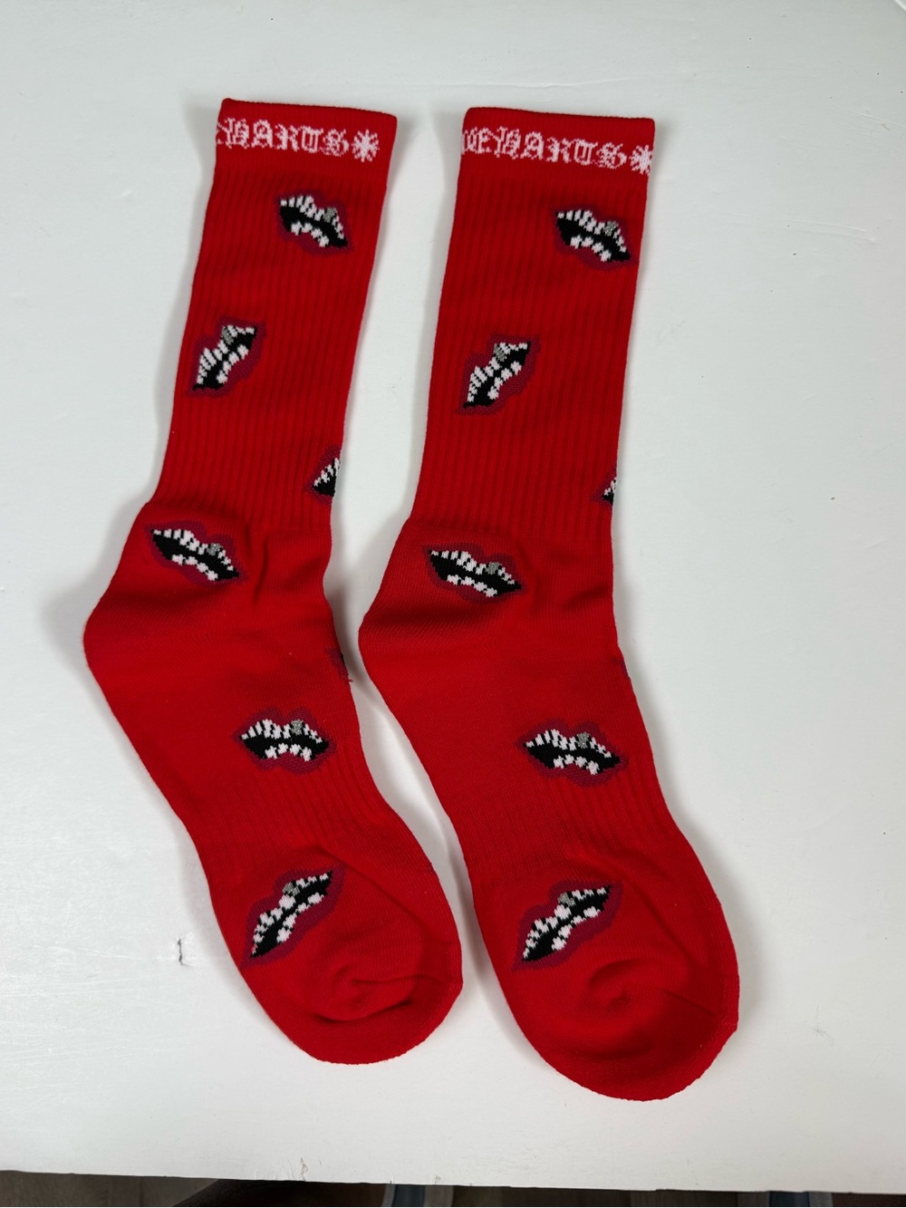 NWOT Men’s Chrome Hearts Matty Boy Red Lips Chomper Socks One Size